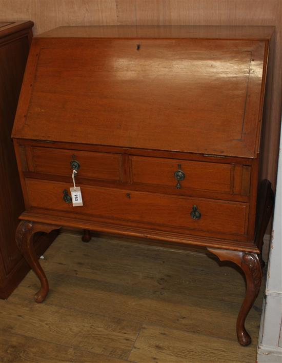 An early 20th century mahogany bureau, W.84cm